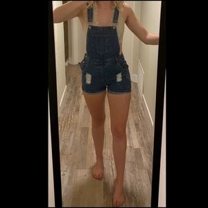 Denim overall shorts